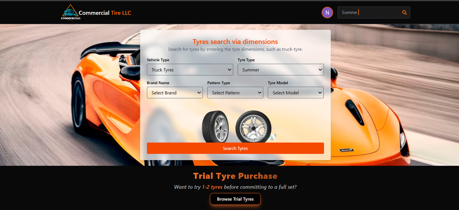Screenshot of Commercial Tyre